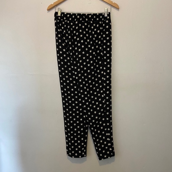 J.Crew Tie Waist Star Pattern Black Tapered Leg Pants Size 0 - Picture 2 of 4